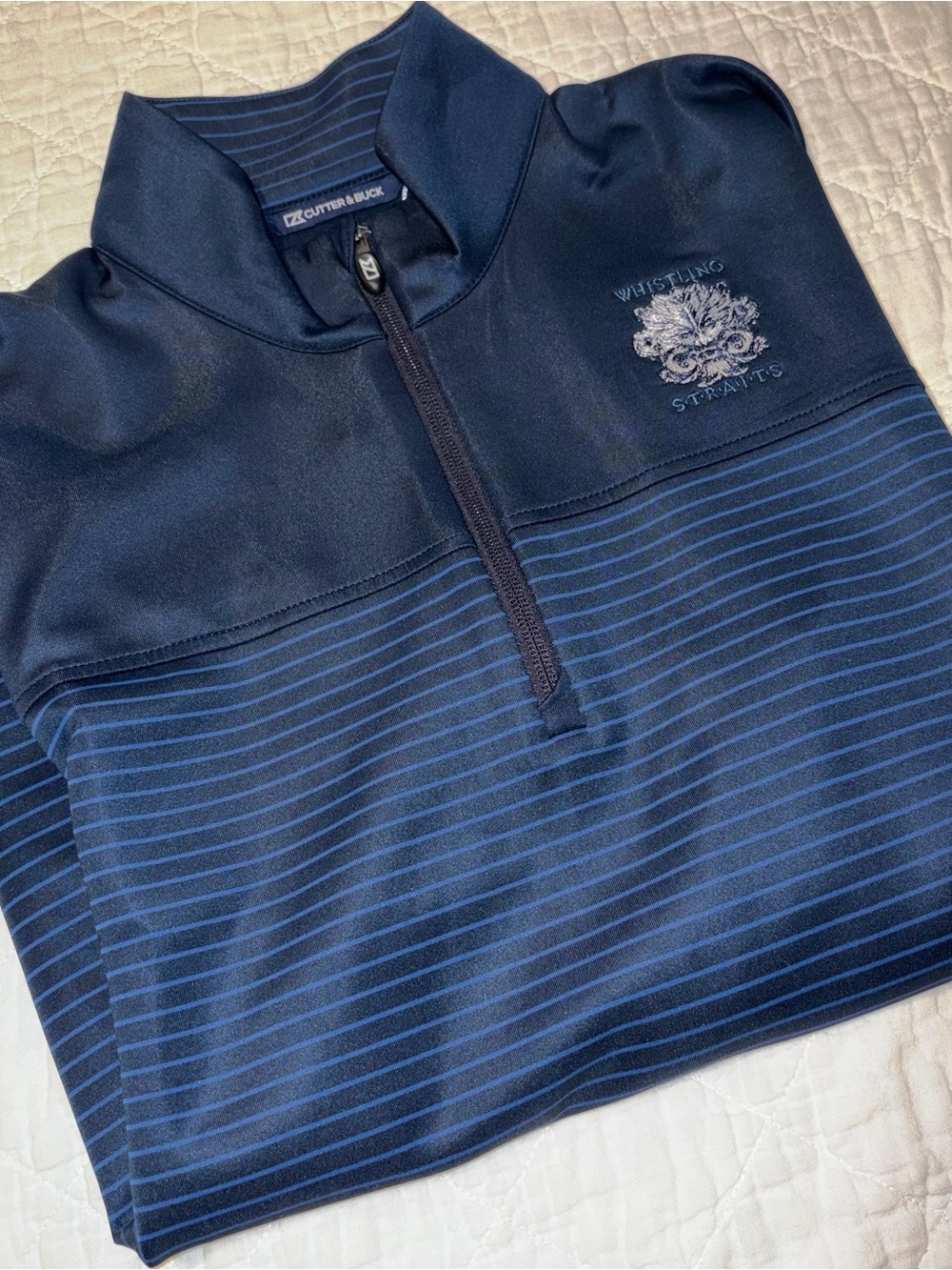 Cutter & Buck Navy and Royal Blue Striped Quarter-Zip Pullover